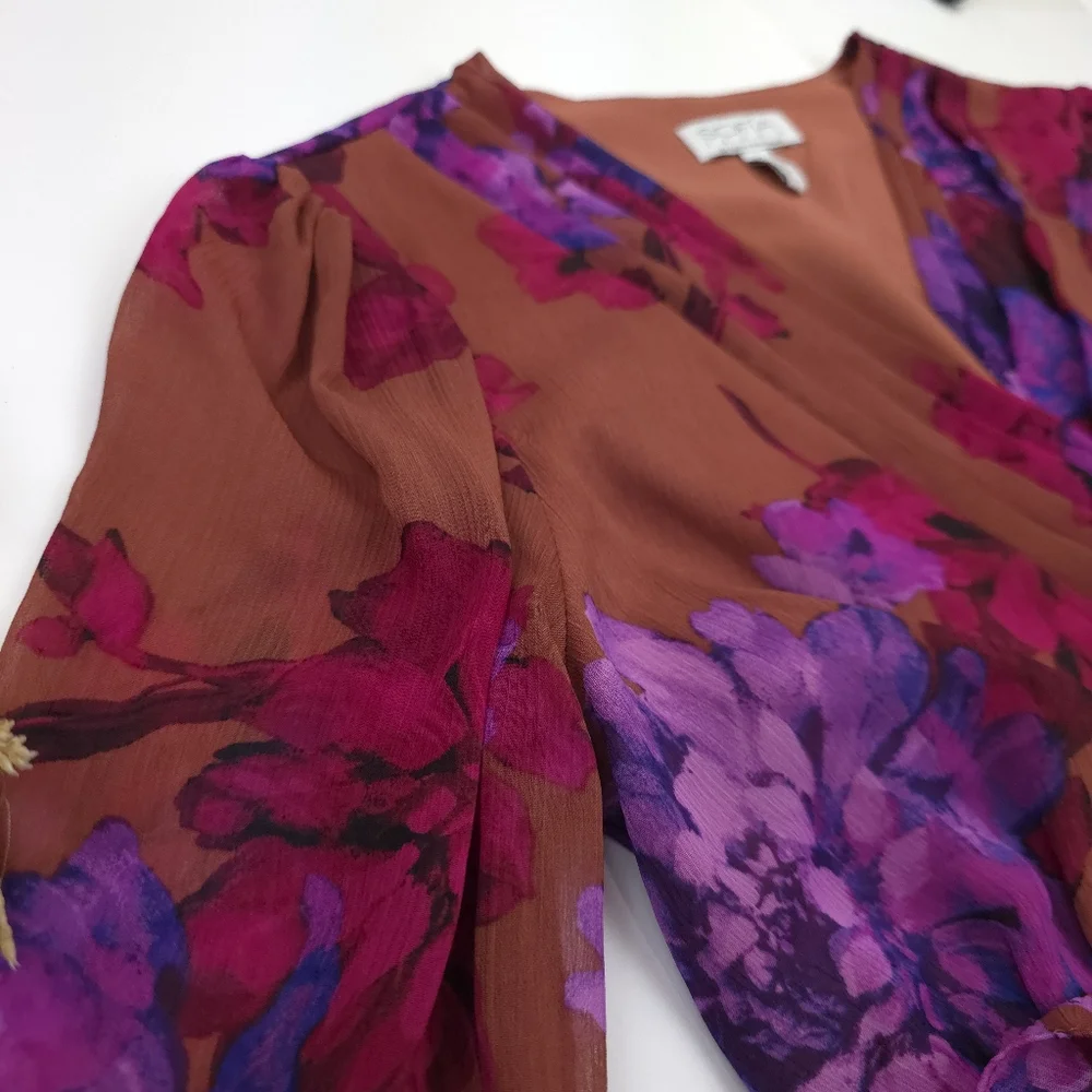 Sofia Veragara Floral Blouse in Brown Purple & Red Sz XS 0-2 - Picture 6 of 11